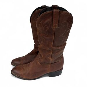 Durango 12” Slouch Western Boots Distressed Brown Leather Size 8
